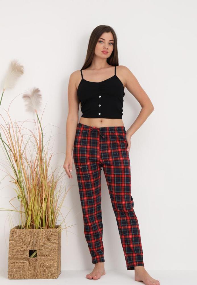 Pantaloni de Pijama Dama ,Culoare Bleumarin cu Rosu ,Engros